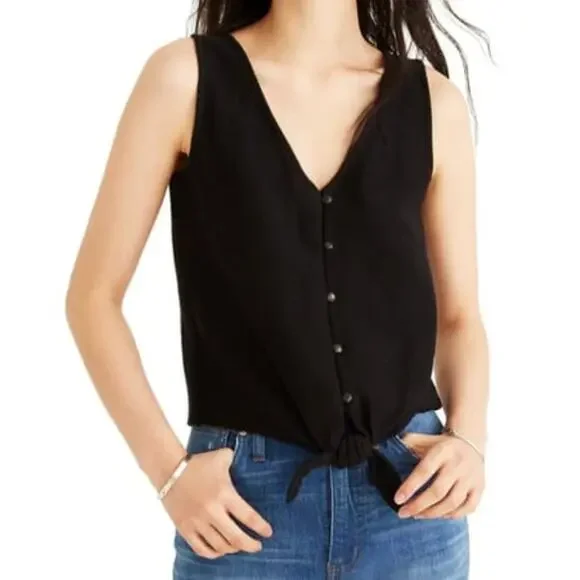 Madewell Texture & Thread Button Front Tie Tank Top - Picture 1 of 2